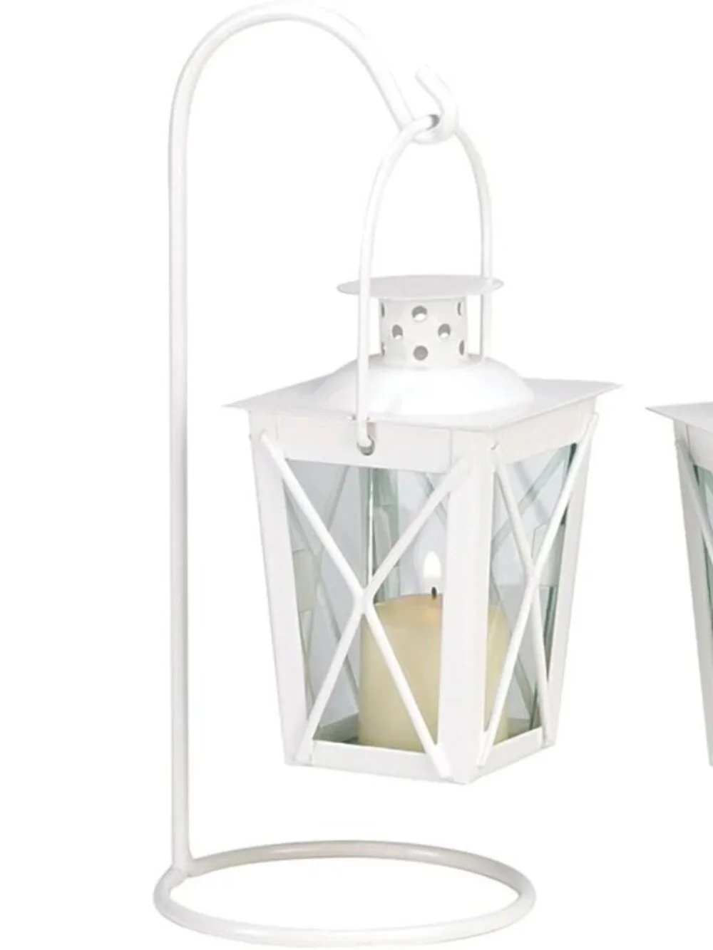 Quaint White Railroad Mini Candle Lantern Tabletop Centerpieces/Decor Set of 2